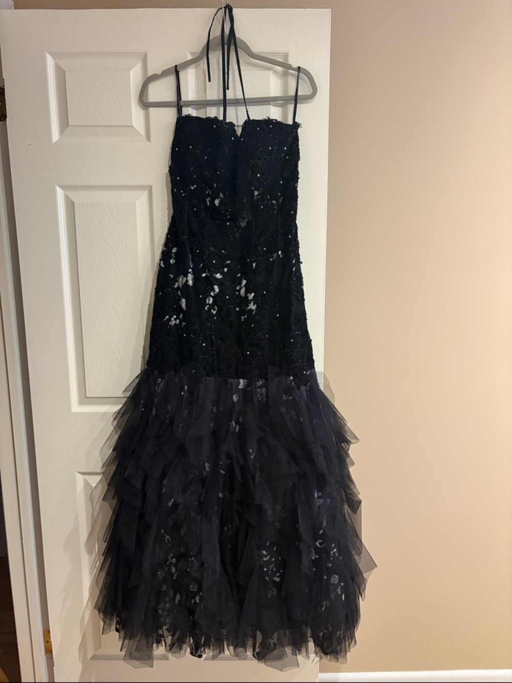 Black Sequin Tulle Mermaid Gown